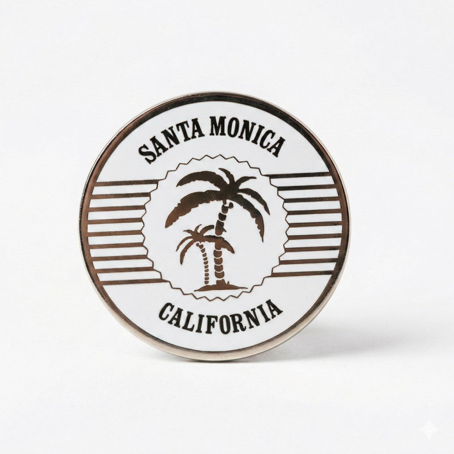 Santa Monica "Retro Palm" Pin — White & Silver