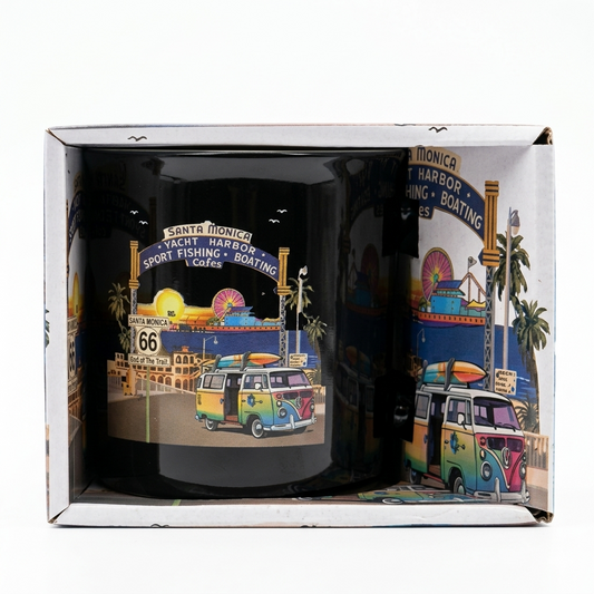 Santa Monica Pier & Surf Van Mug – Black