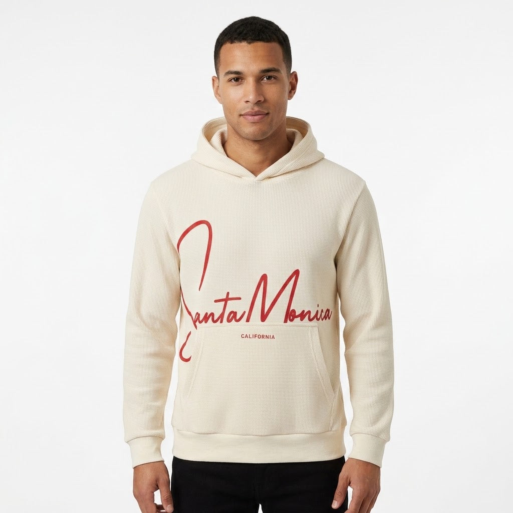 Santa Monica Cream Waffle-Knit Hoodie