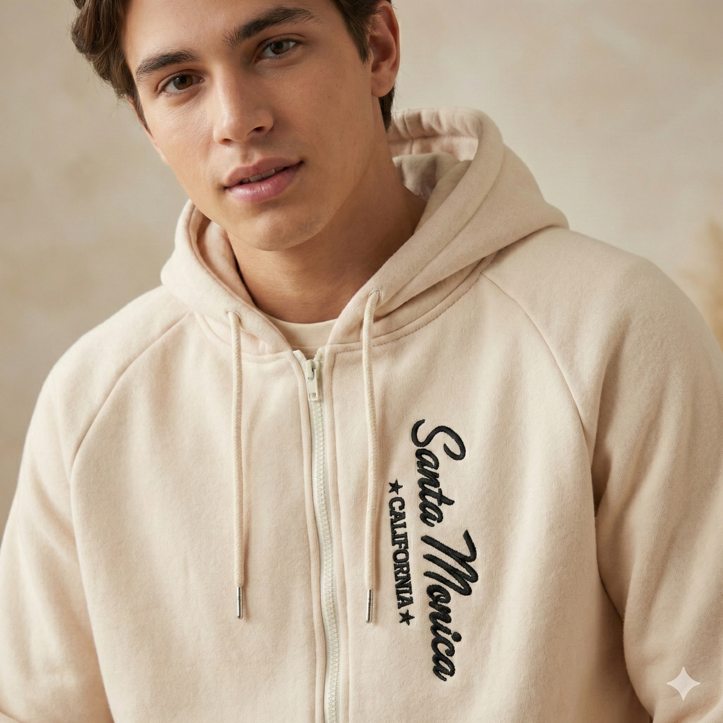 Santa Monica Script Full-Zip Hoodie - Sand