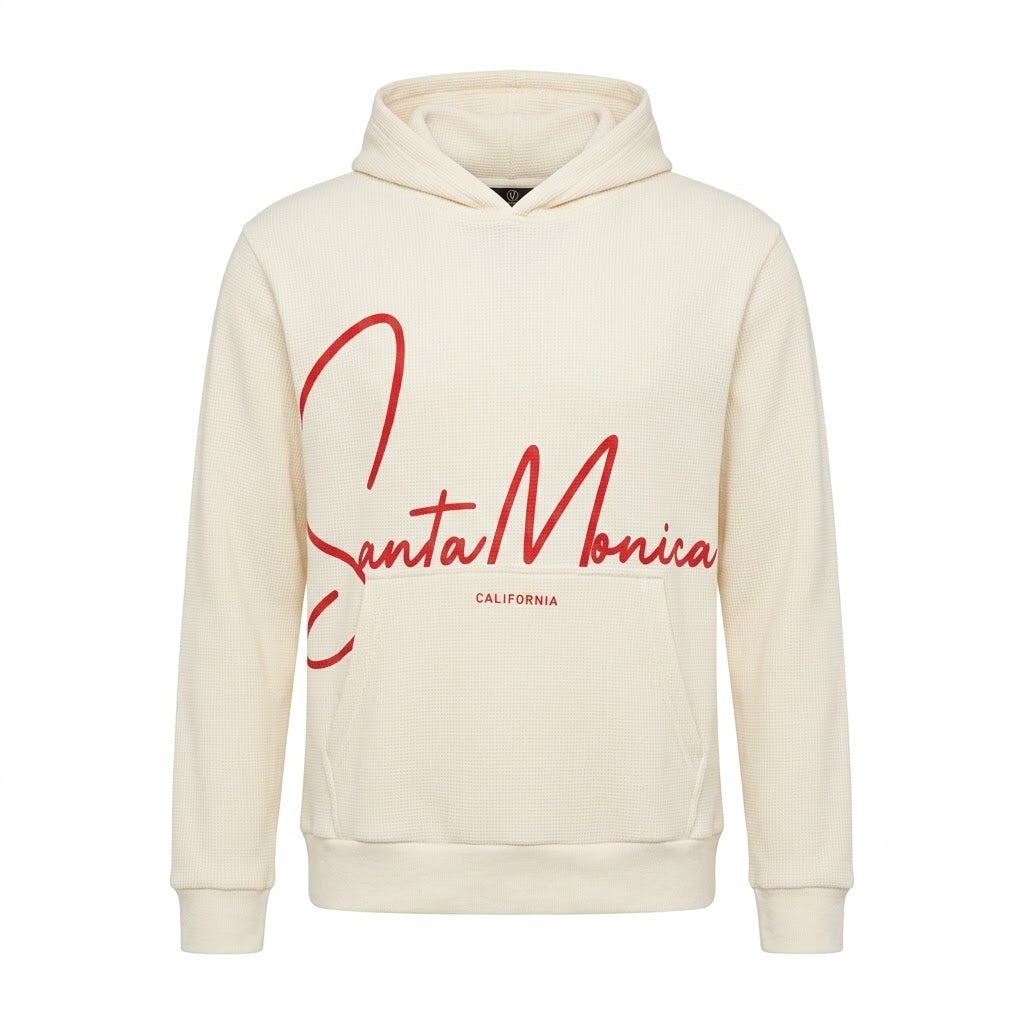 Santa Monica Cream Waffle-Knit Hoodie