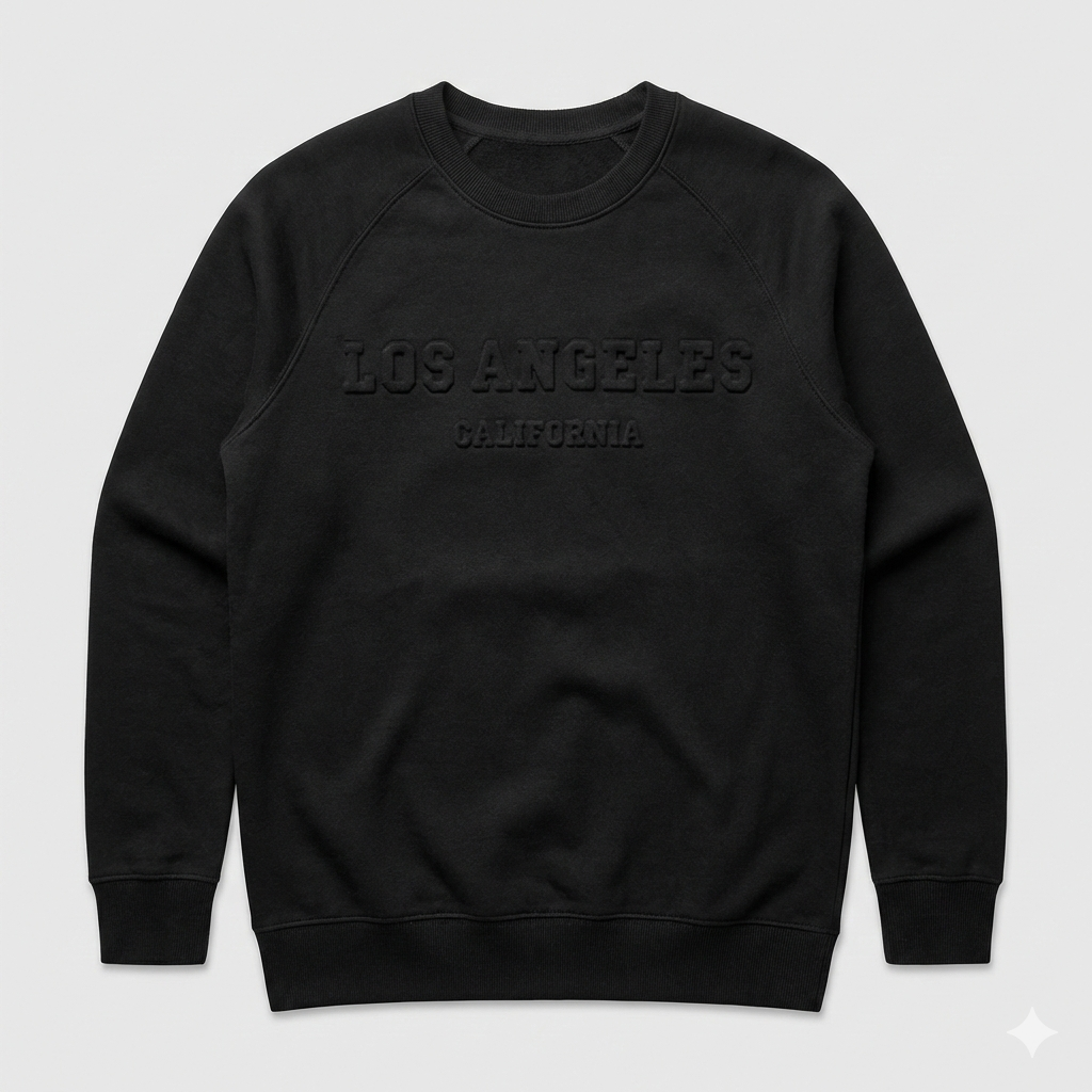 Stealth Black Embossed LA Crewneck