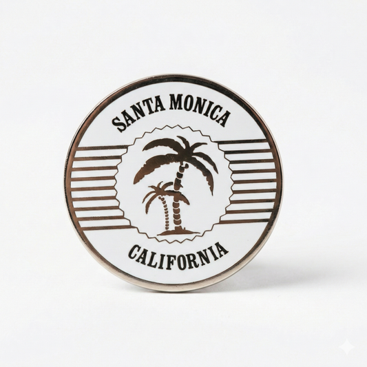 Santa Monica "Retro Palm" Pin — White & Silver