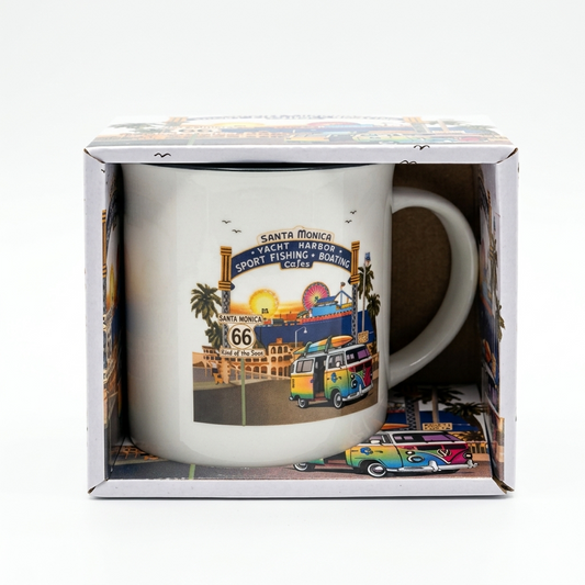 Santa Monica Pier & Surf Van Mug – White