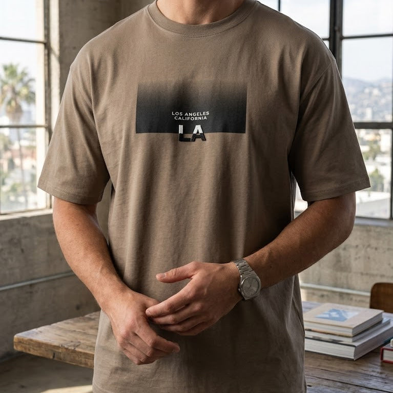 LA Gradient Block Graphic Tee - Tan