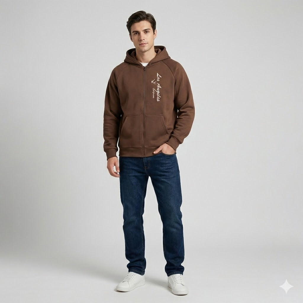 Brown Zip-Up Hoodie – Los Angeles California