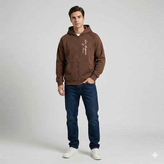 Brown Zip-Up Hoodie – Los Angeles California