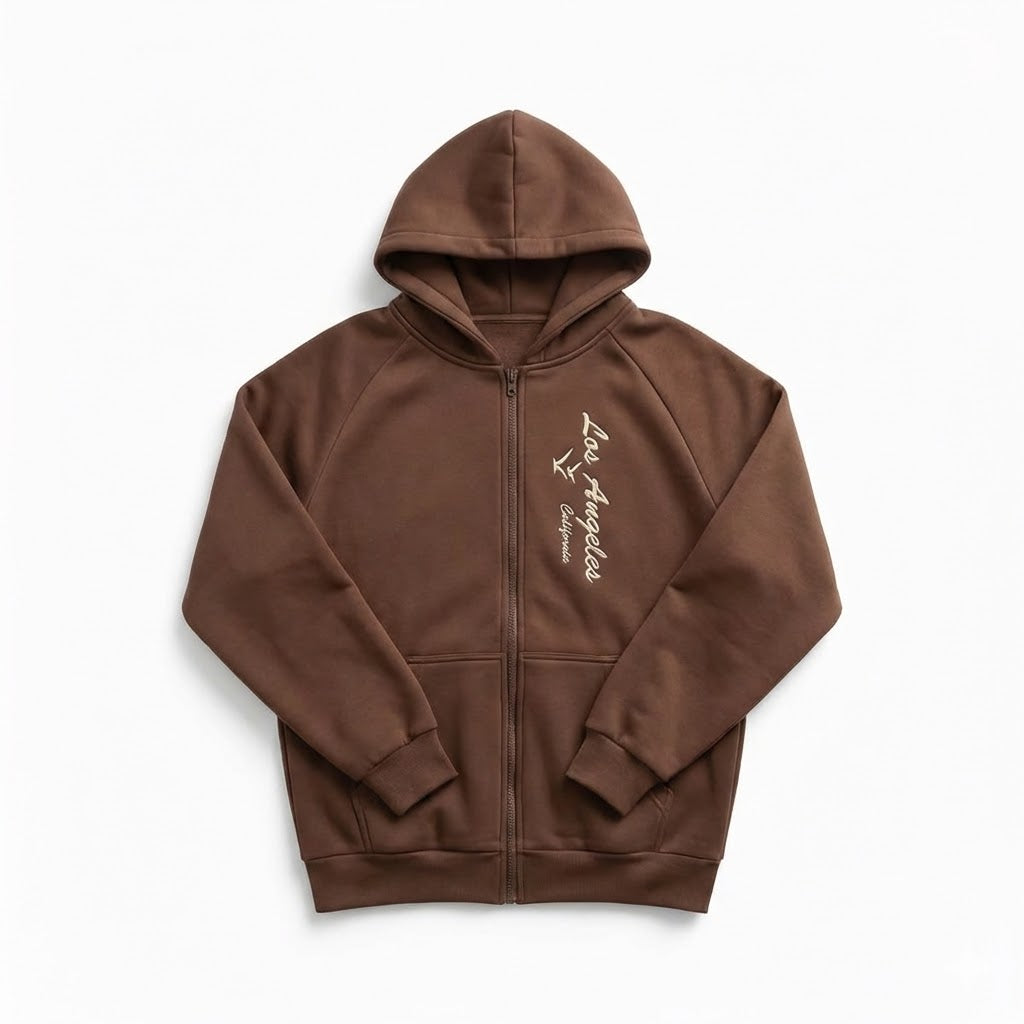 Brown Zip-Up Hoodie – Los Angeles California – LA Gift Stop Brown Zip-Up Hoodie – Los Angeles California – LA Gift Stop