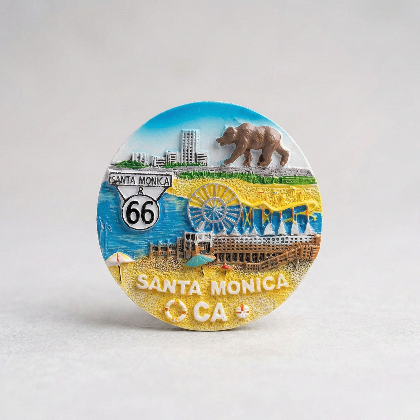 Santa Monica Pier & Route 66 California Bear 3D Magnet