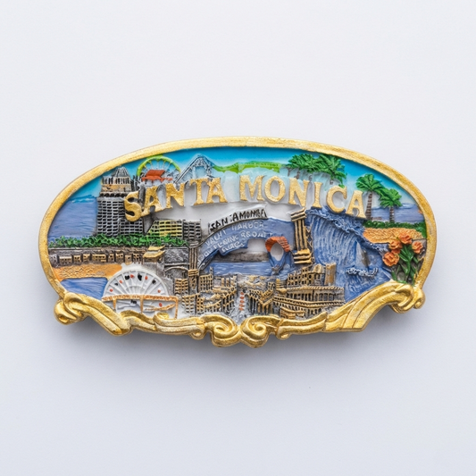 Santa Monica California Gold Frame 3D Magnet